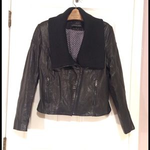 Andrew Marc Black Leather Moto Biker Jacket sz L